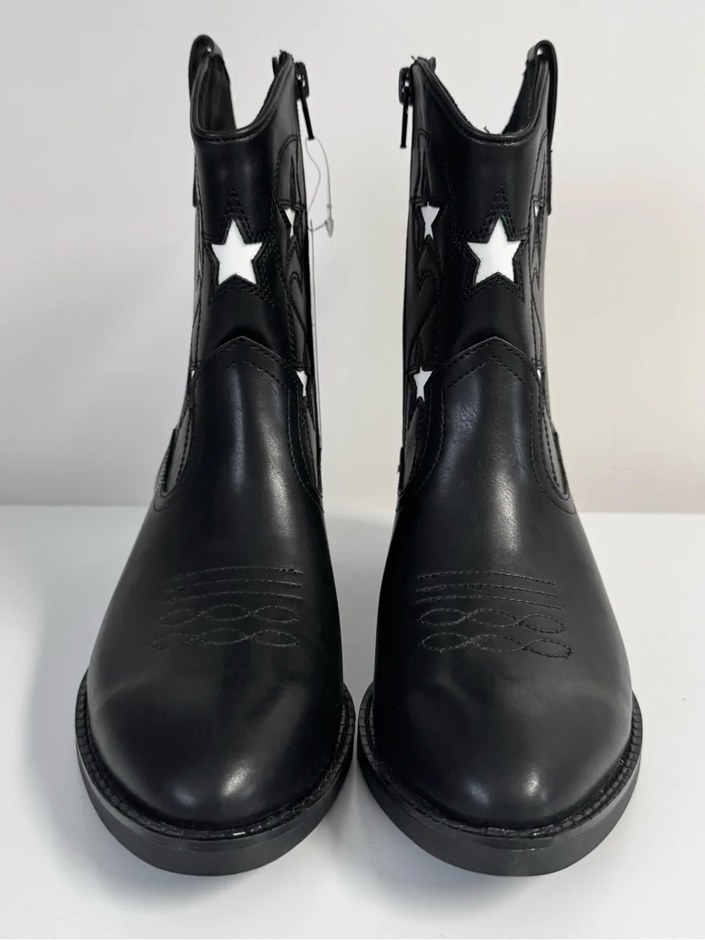 Wonder Nation Star Western Cowgirl Boots Black White Big Girl Size 4 NWT